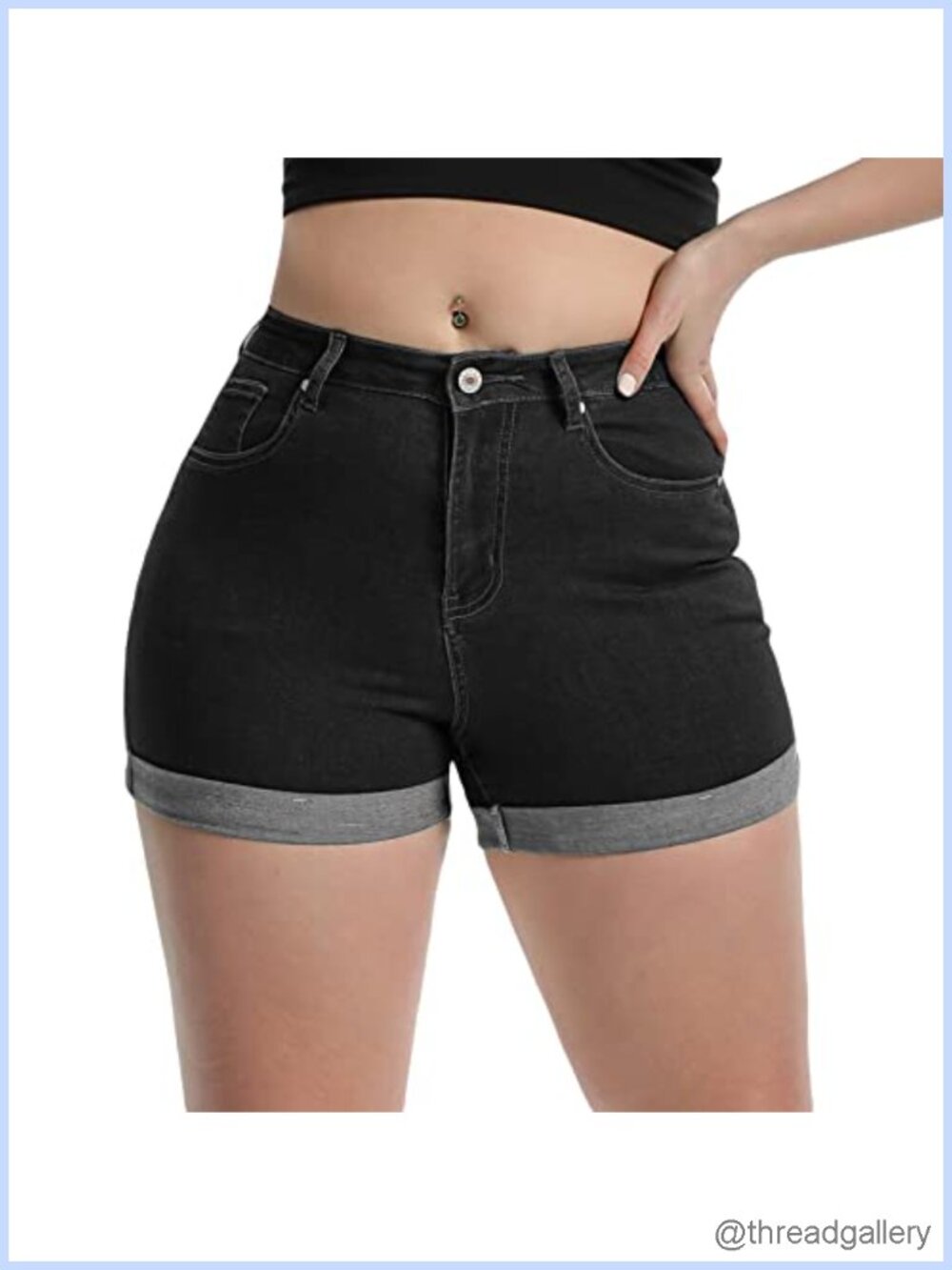 High Waisted Folded Hem Denim Shorts Stretchy Summer Jeans